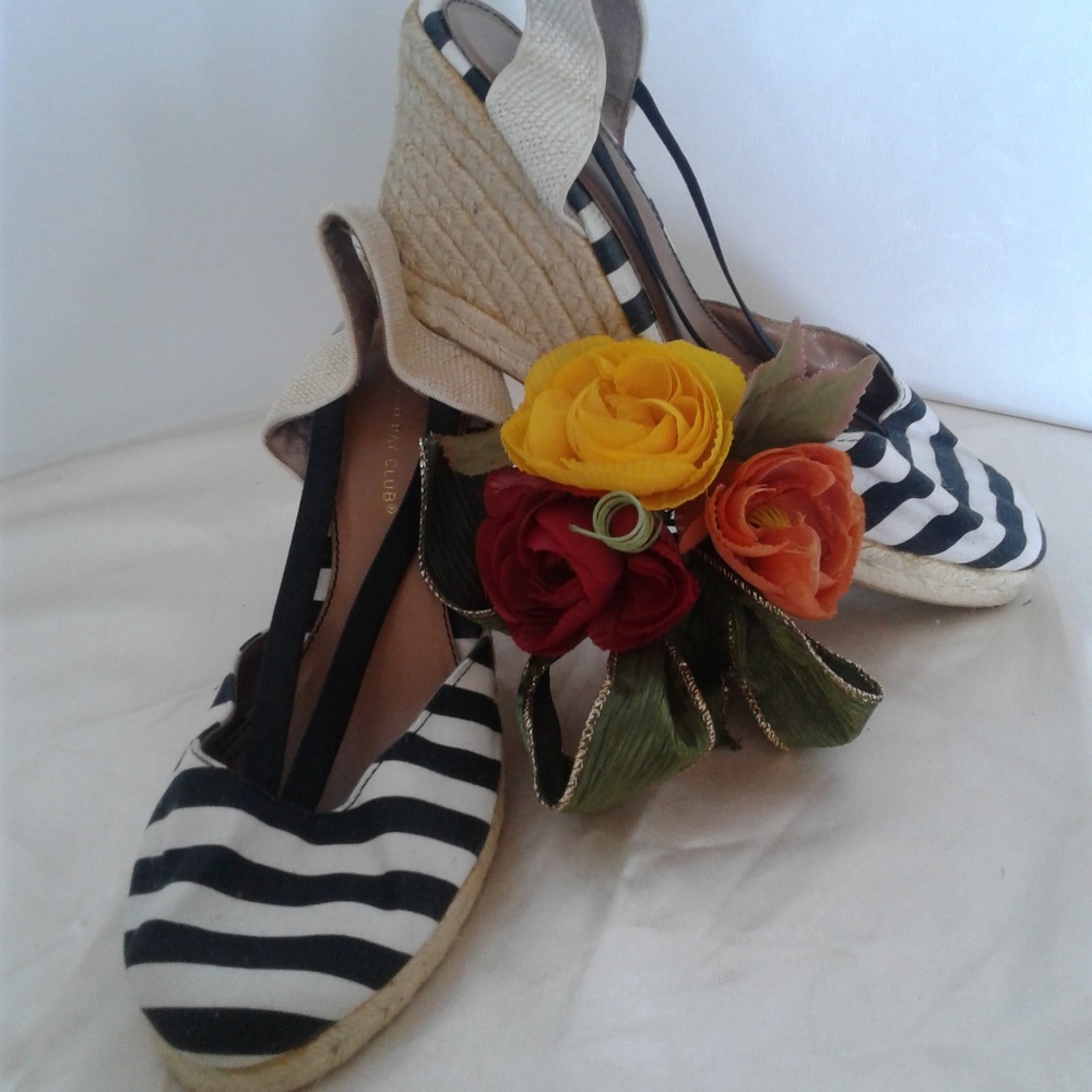 Montego bay club linen  black & white Wedge sandal